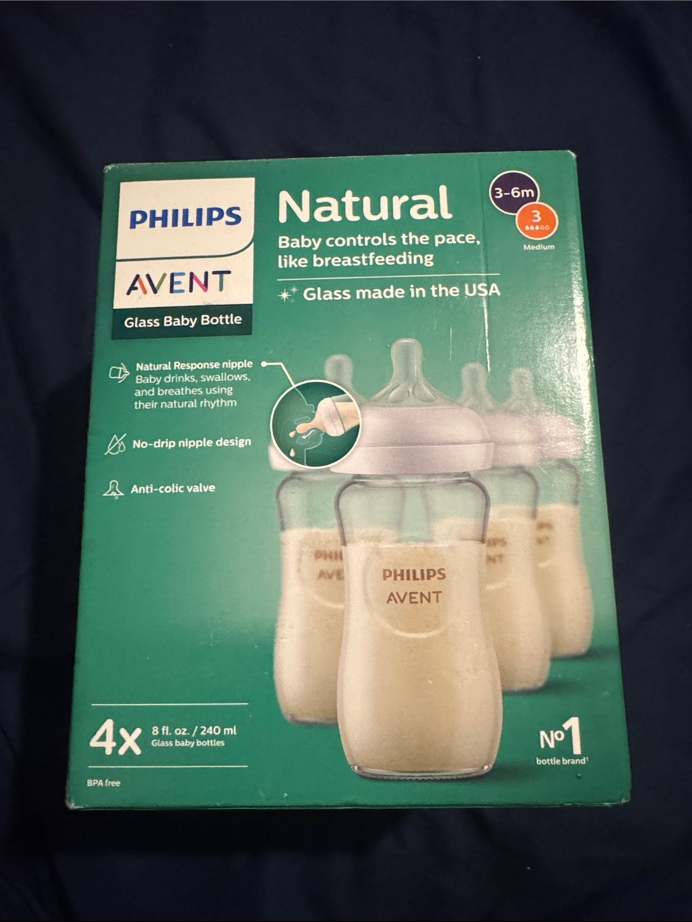 New Philips Avent Natural Glass Baby Bottles 4 Pack x 8 fl.oz/240ml Openbox